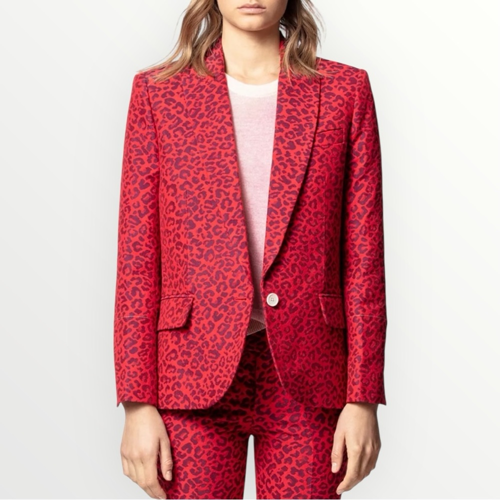 Zadig & Voltaire Red and Black Leopard Print Blazer Size 36/US S